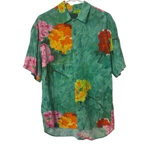 Jams World VTG 90s Floral Green Short Sleeve Shirt Men’s size Small